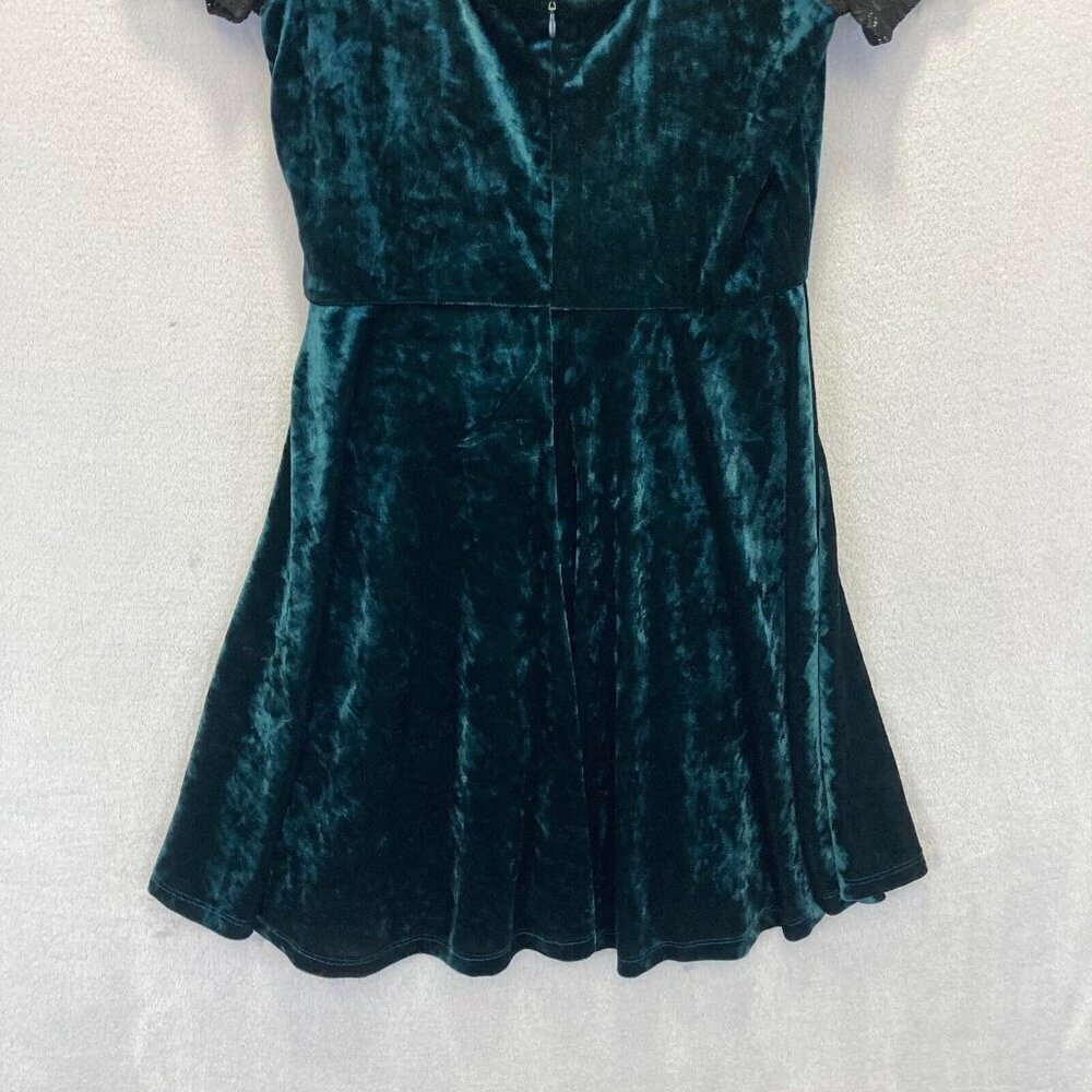 SANGRIA Green Velvet Mini Dress Women's Size 6 Lace Illusion Yoke Witchy - Picture 14 of 16